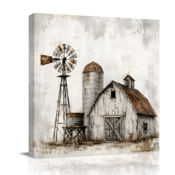 Canvas Wall Art, Farmhouse Barn Framed Canvas Prints for Bathroom Kitchen, Country Farm Windmill Rustic Vintage Gallery Wrapped Wall Decor for Home Office, Gifts, 10"x10" Ship Next Day