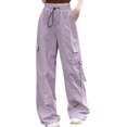 thumbnail image 3 of Pantalones cargo para mujer de talle alto, rectos, pierna ancha, pantalones palazzo Y2K con cordón de color sólido, pantalones holgados con bolsillo, 3 of 5
