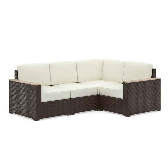 Pemberly Row Contemporary Brown Rattan 4-Seat Sectional