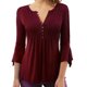 thumbnail image 4 of Blusa elegante con cuello en V y mangas 3/4 acampanadas para mujer, estilo túnica, poliéster, suave, agradable para la piel, transpirable, color rojo vino, talla XL, 4 of 12