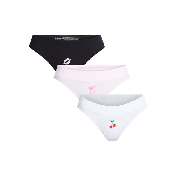 No Boundaries Seamless Ribbed Thong Panties, 3-Pack, Women's XS-XXXL