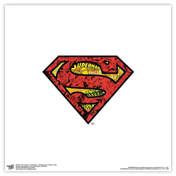 Gallery Pops DC Comics Superman - S-Shield Comic Mosaic Logo Wall Art, Unframed Version, 12" x 12"