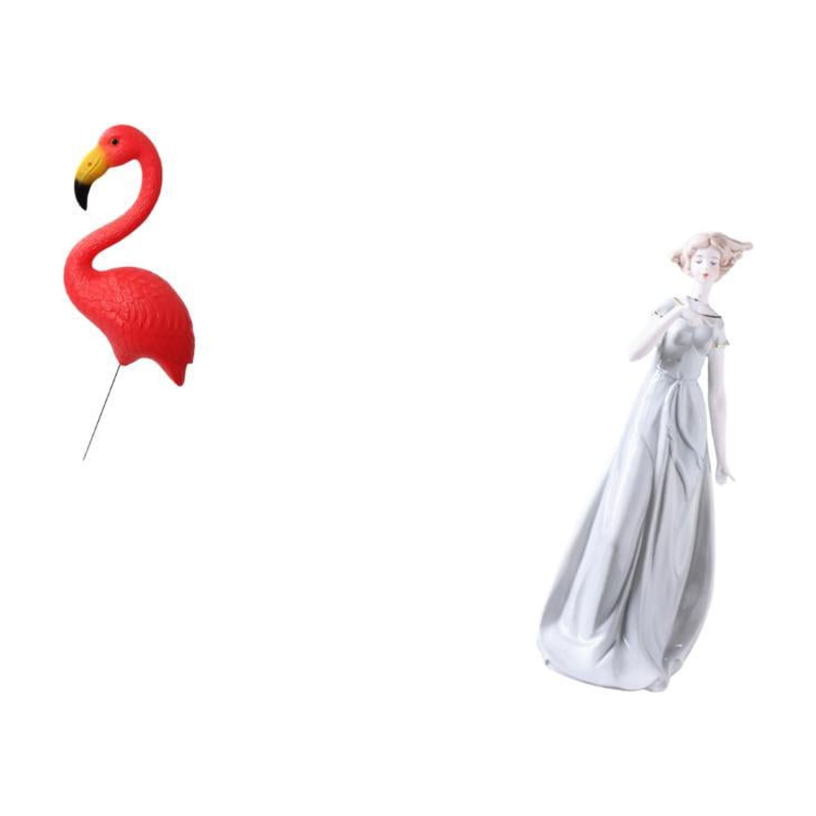 Miulika Flamingo Fairy Garden Sculpture Ceramic Porcelain Lady Statue Ornament for Holiday Spring Modern Nordic Girl Yard Art Accessories Shelf Porch Cabinet Desk Decoration