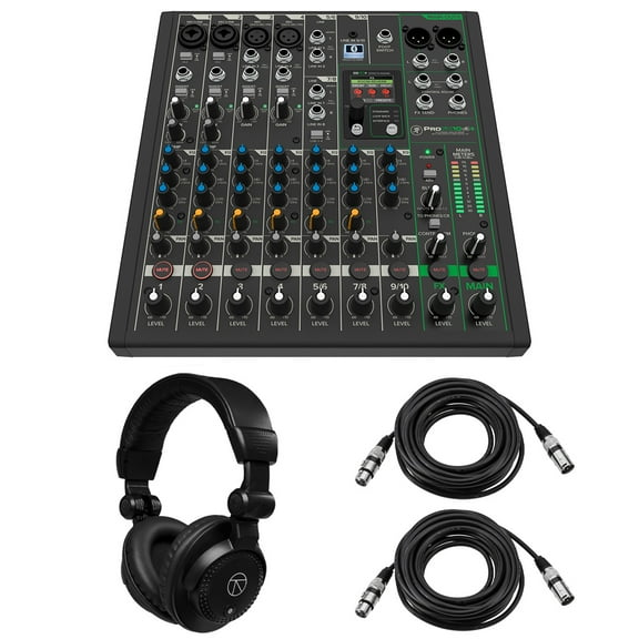 Mackie ProFX10v3  10-Channel Bluetooth Analog Mixer with Enhanced FX, Bundle with TAPH100 Headphones and 2x 25' 3-Pin XLR Microphone Cable
