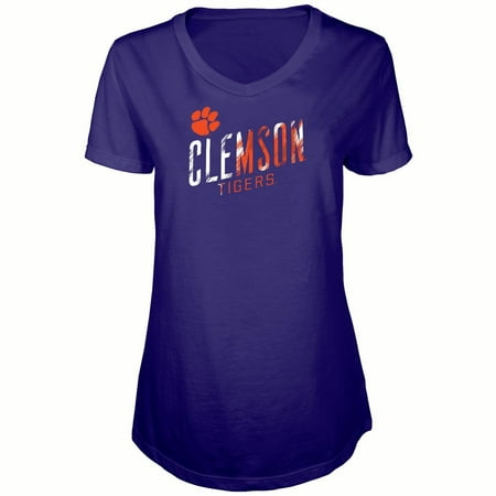 Clemson Tigers Memorial - Women's Russell Purple Clemson Tigers Tunic Cap Sleeve V-Neck T-Shirt