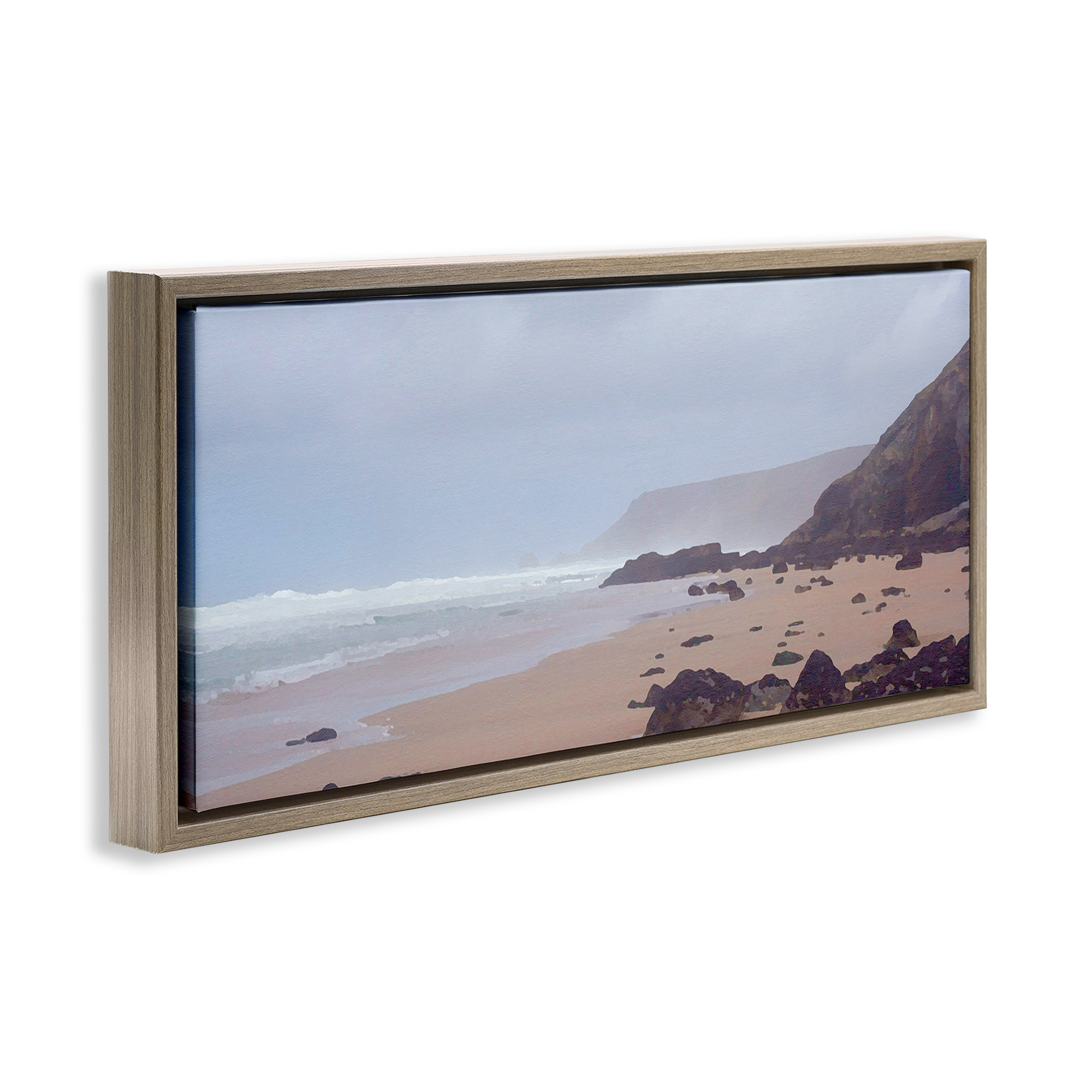 Stupell Industries Sea Mists View Landscape Photography Brown Floater Framed Canvas Art Print Wall Art, 31 x 14