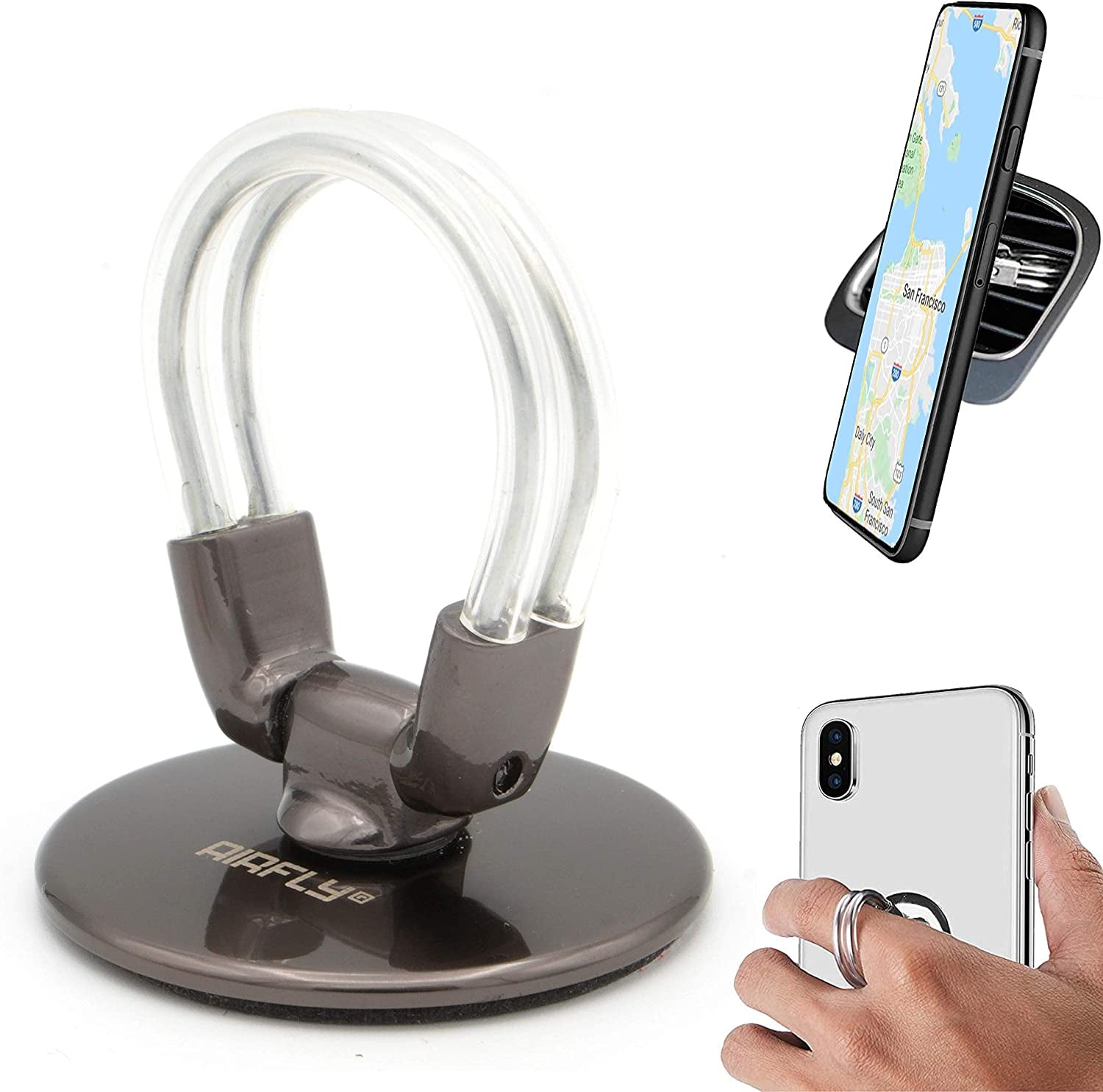 AirFly Phone Finger Ring Holder, 4 in 1, Universal Metal Phone Ring