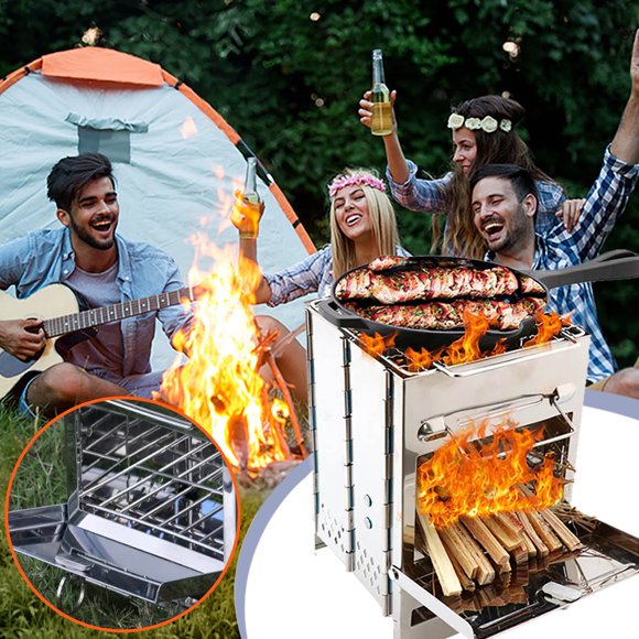 Suncoda Barbecue Rack, Mini Outdoor Firewood Stove Portable Camping Picnic Bbq Travel Folding Stainless Steel Wood Stove Charcoal Cooking Grill