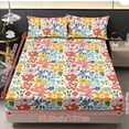 thumbnail image 4 of ZIATUBLES 3 Pcs Queen Size Cooling Polyester Sheet Set, Soft Cozy All-Season Bedding Set with 1 Fitted Sheet and 2 Pillowcases, Breathable Comfortable Sheets for Bedroom, Multi-Color Floral Print, 4 of 9