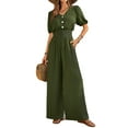 thumbnail image 2 of Womens Jumpsuits Short Sleeve V Neck Dressy Casual Wide Leg Pants Romper Army Green XXL, 2 of 9