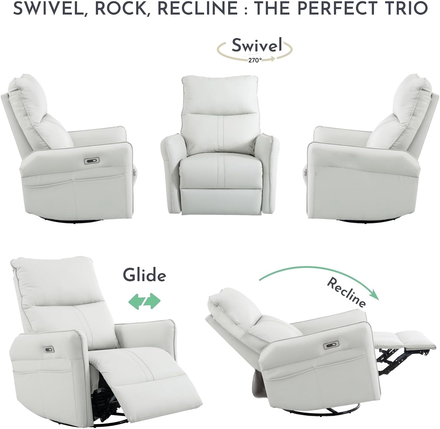 270° Power Swivel Rocker Recliner Chair, Electric Glider Reclining Sofa with USB Ports, Power Swivel Glider, Rocking Chair Nursery Recliners for Living Room