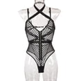 thumbnail image 4 of Femmes Sexy Body Licol Évider Noir Voir à Travers Rompers Zip avant Brodé Sangle Pyjama Sexy d'Une Seule Pièce, 4 of 8