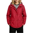 thumbnail image 6 of Plus Size Jackets for Women Casual Hooded Waterproof Regular Long Sleeve Solid Color Outdoor Hiking Drawstring Windbreaker with Pockets, 6 of 9