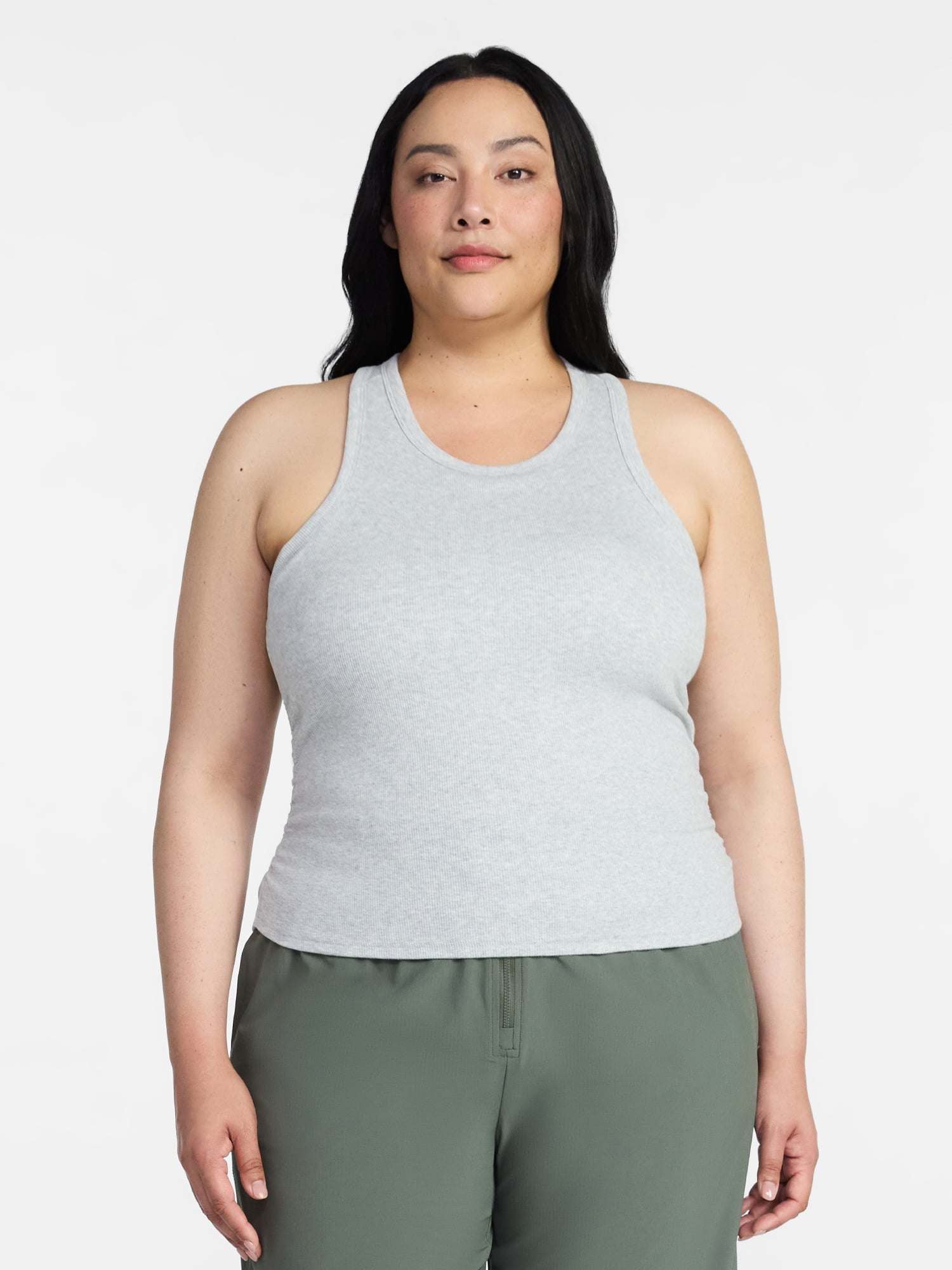 Avia Women's and Women's Plus Cotton Ruched Rib Tank Top, Sizes XS-4X