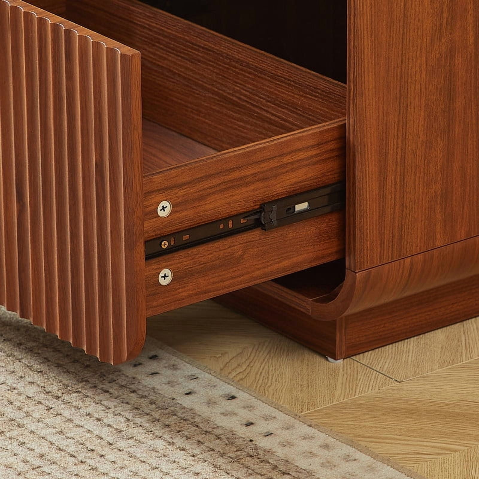1PCS Modern Wavy Fluted-Design Nightstand Table with 2 Drawers, Curved Versatile Bedside Small Storage Cabinet