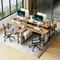 thumbnail image 6 of MUTUN Two Person Desk with LED Light, 83.7 Inch Computer Office Double Desk with Monitor Stand and Power Outlets, Rustic Writing Table Workstation with Shelves for Home Office, 6 of 7
