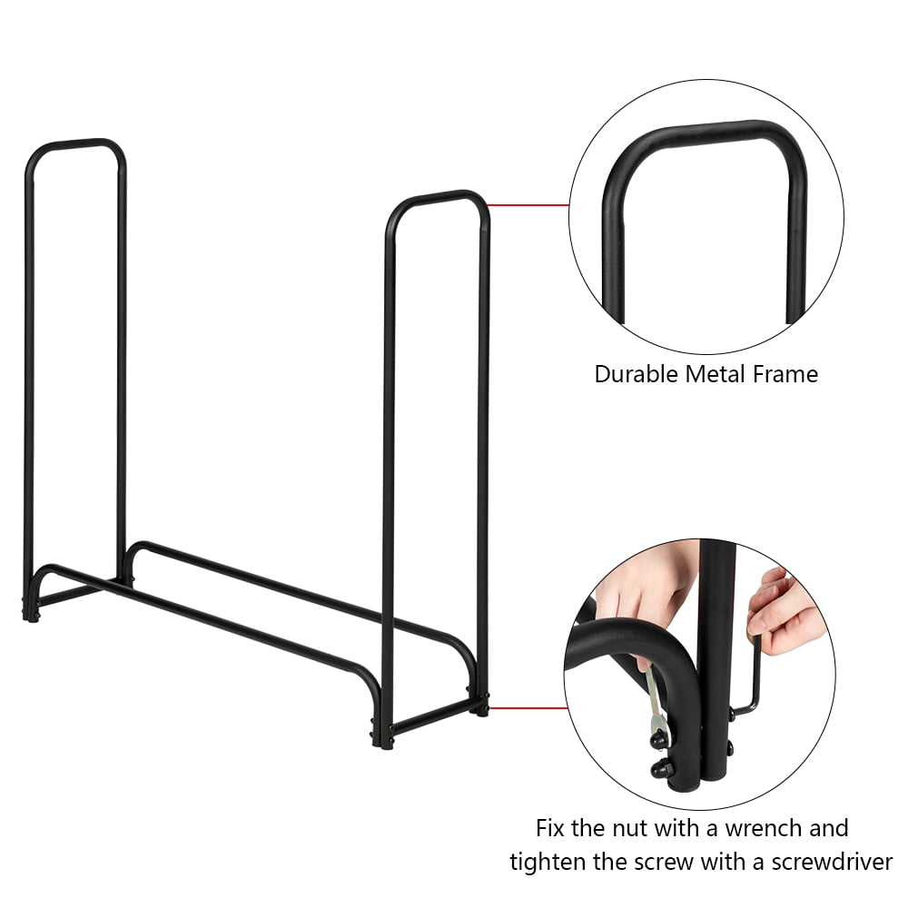 4 Feet Outdoor Iron Fireplace Firewood Stand, Arrow Style Fire Wood Storage Holding Stand, B