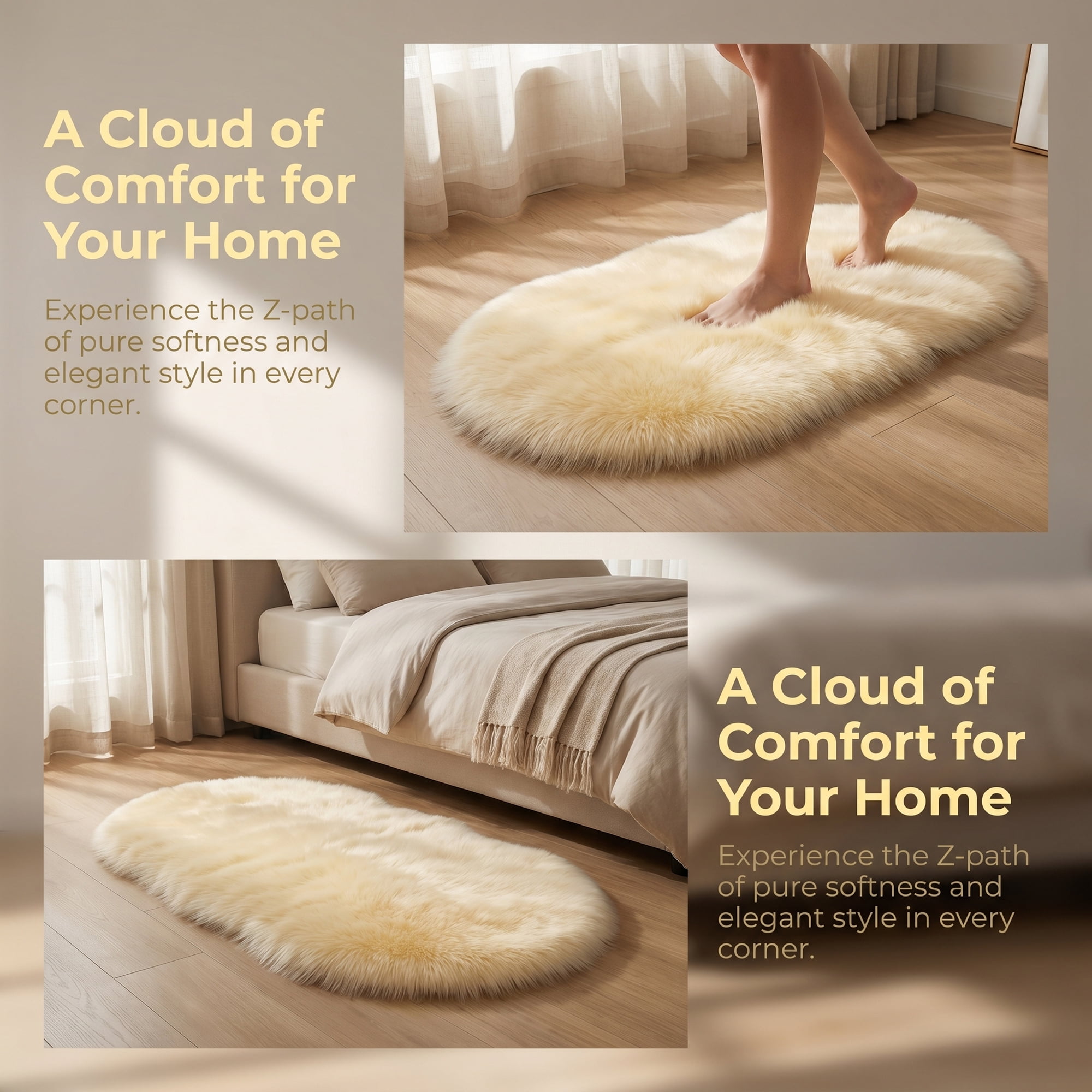Unique Bargains Shaggy Area Rug Ultra Fluffy Non-Slip Fuzzy Carpet 35" x 24" Beige