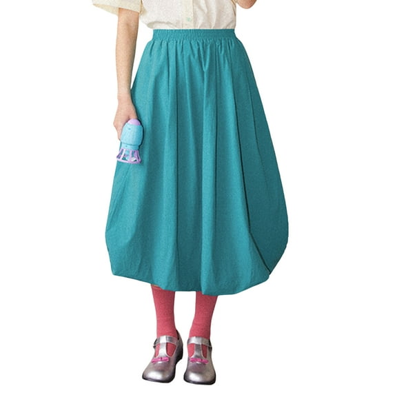 Michellecmm Women Bubble Skirt, Elegant Elastic Waist Pleated Solid Loose Summer Skirt Long Skirt