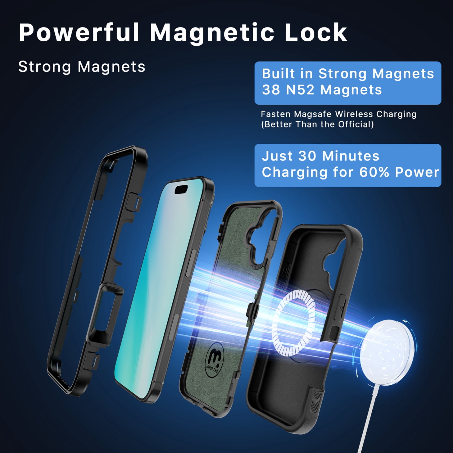 MyBat Pro Maverick Series Case with Holster and Tempered Glass for Apple iPhone 16 Plus - Black