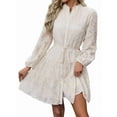 thumbnail image 1 of Robes d'Automne à Manches Longues pour Femmes, Taille Boutonnée avec Ceinture, Robe Trapèze Courte, Robe Décontractée d'Automne et d'Hiver, Abricot, TG, 1 of 10