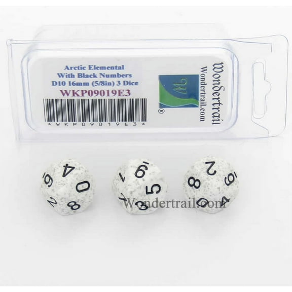 Arctic Camo Elemental Dice with Black Numbers D10 16mm (5/8in) Pack of 3 Wondertrail