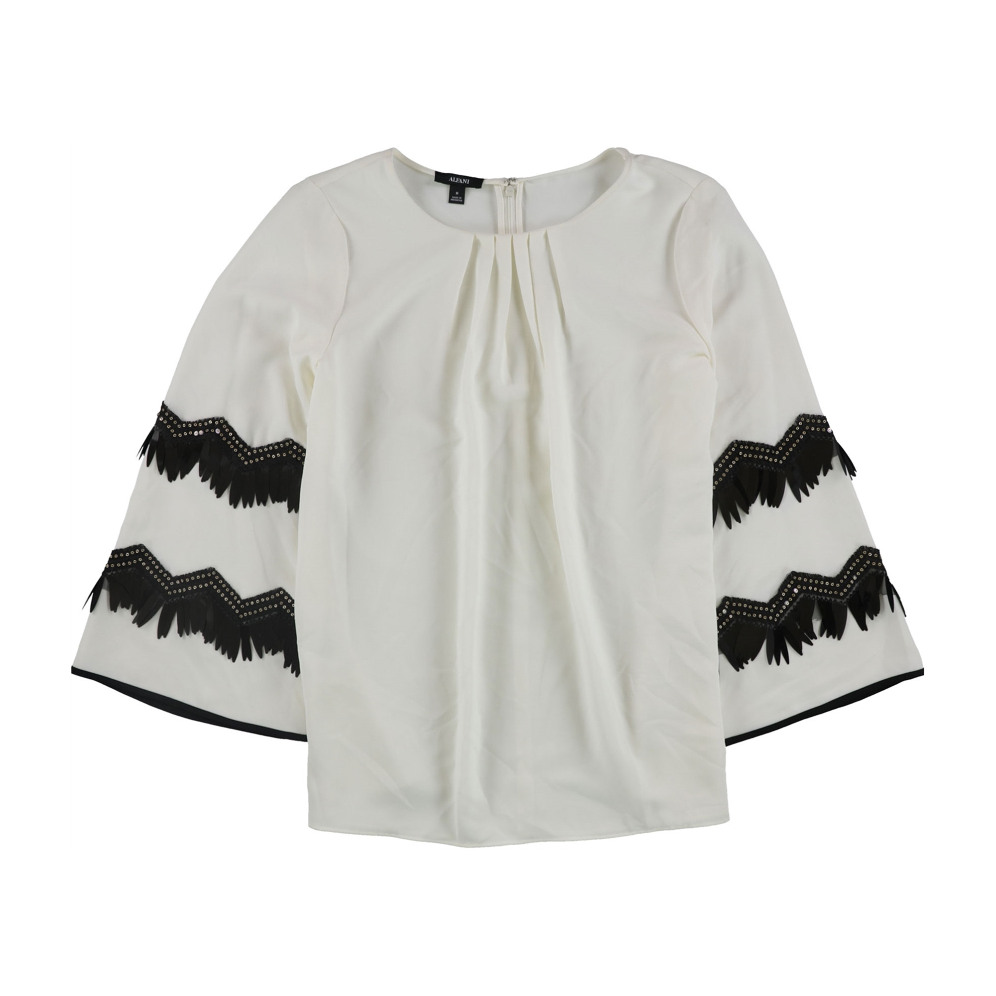 Alfani Blouse à Enfiler en Zig Zag pour Femmes, Blanc Cassé, Grand