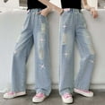 thumbnail image 2 of RUTAYY Toddler Girls Fashion Cute Personality Pants Elastic Waist Wide Leg Jeans Casual Demin Pants With Pockets Trouser Comfort Infants Pants, 2 of 9