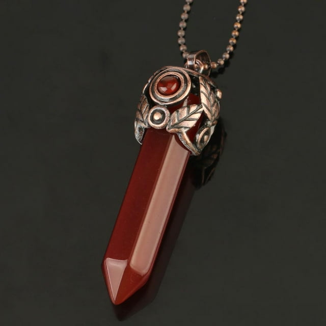 Natural Crystal Stone Pendants Antique Copper Column Energy Female Men Necklaces
