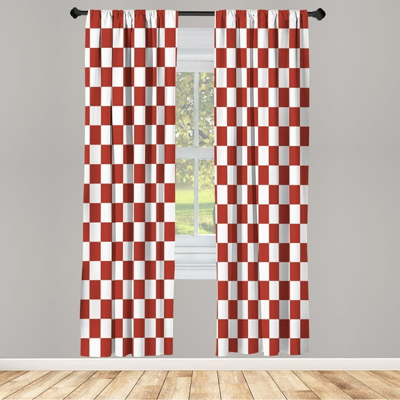 Ambesonne Checkers Game Curtains, Monochrome Grid Print, Pair of 28"x63", Maroon White