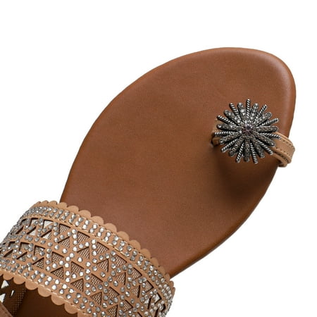 

Cathalem Women Sandals Sandals With Crystal Summer Platform Bohemia Flip Flops Flat Shoes Casual Bear House Slippers for Women Brown 6.5