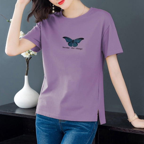 Puntoco moda mujer casual manga corta impreso o-cuello blusa señoras camiseta tops Puntoco Puntoco-4817