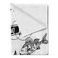 thumbnail image 2 of Fishing Soft Flannel Fleece Throw Blanket, Hand Drawn Tools Set Rod Salmon and Perch Bucket Net Float Ribbon Print, Cozy Plush for Indoor and Outdoor Use, 50" x 70", Black White, by Ambesonne, 2 of 5