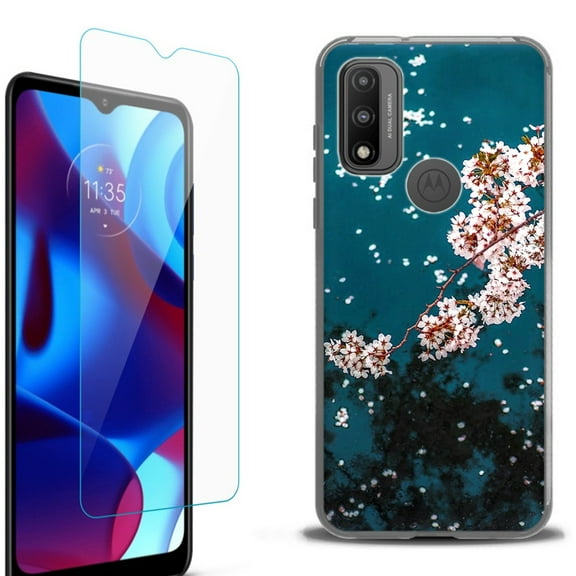 Slim-Fit Fashion Phone Case for Motorola Moto G Pure, with Tempered Glass Screen Protector, by OneToughShield ® - Night Blossom