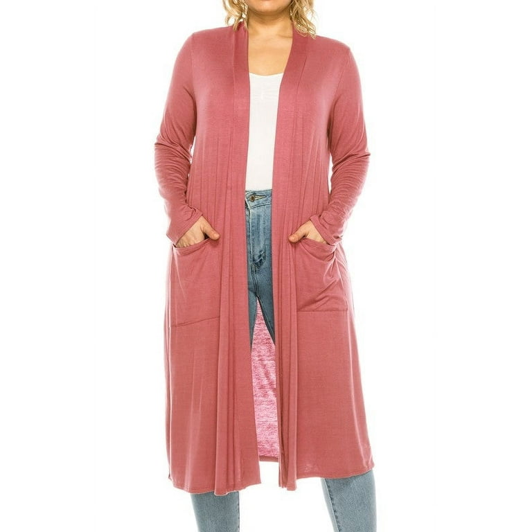 Plus Size Open Front Long Duster Cardigan Light Pink XL