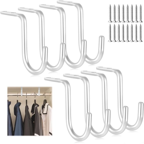 shiyou-8 Sets of 1" Closet Rod Center SupportHeavy Duty Metal Curtain Rod Holder with ScrewsWall Mount Rod Bracket Closet Rod Support Bracket Clothes Storage Hanger for Closet Shelf and Rod