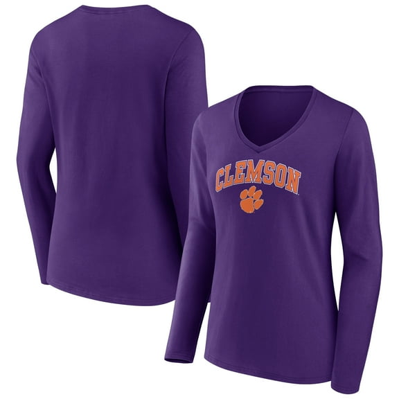 Women's Fanatics Purple Clemson Tigers Campus Long Sleeve V-Neck T-Shirt