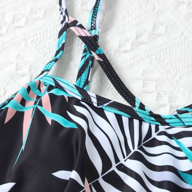 Fankiway Women'S Leaf Print Tankini High Waisted Swimsuit 