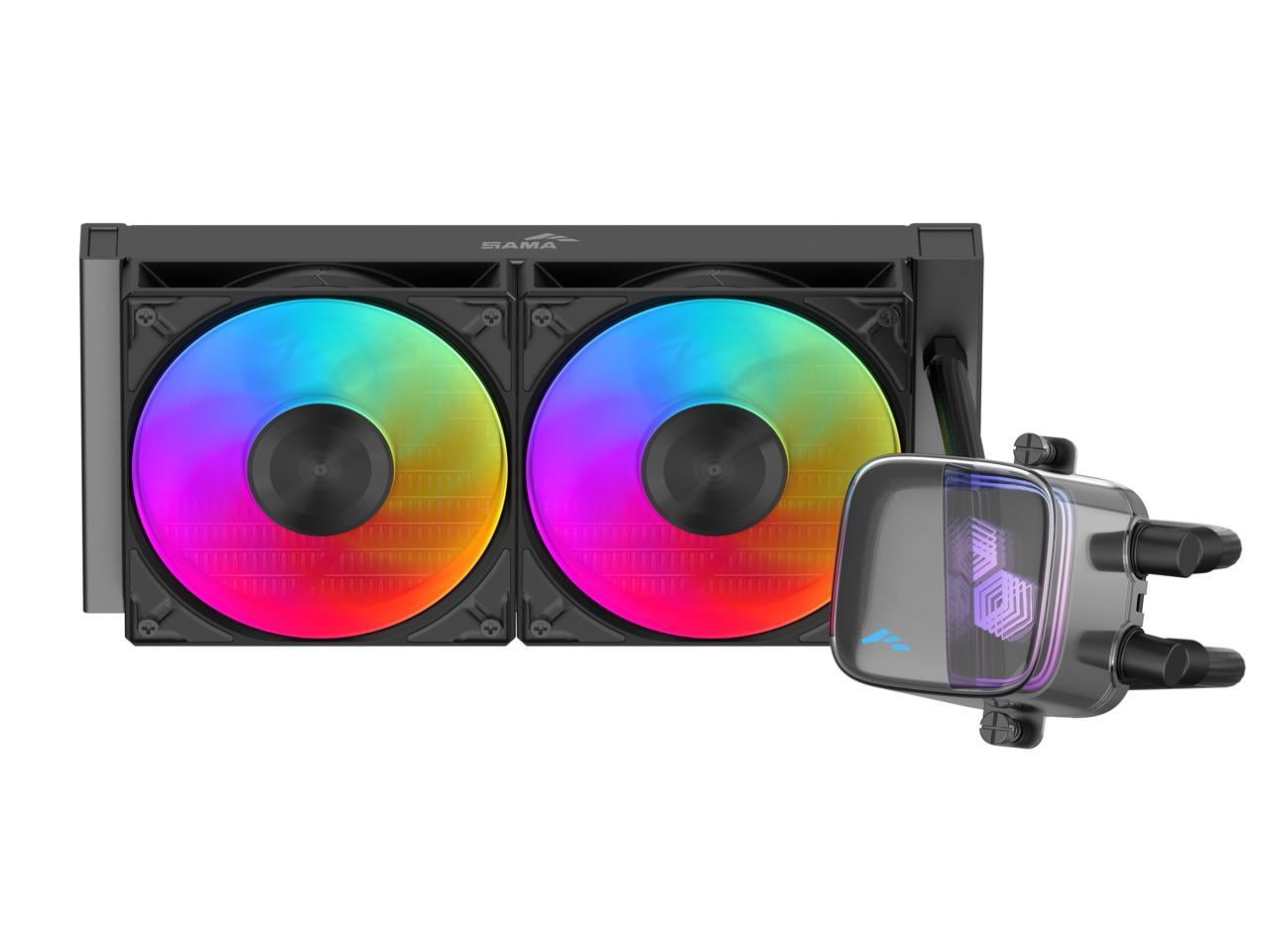 SAMA L70 240mm Liquid CPU Cooler AIO Cooler with ARGB Infinity Mirror Effect 2x120mm ARGB Light Sync with Motherboard PWM 28 mmFans Low-Noise for AMD AM4/AM5, Intel LGA 1700/1150/1151/1200/1851