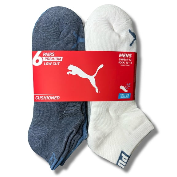 PUMA SOCKS MEN'S - LOW CUT - ENZO 253 - BLUE WHITE - LARGE (10-13) PACK 6 XX