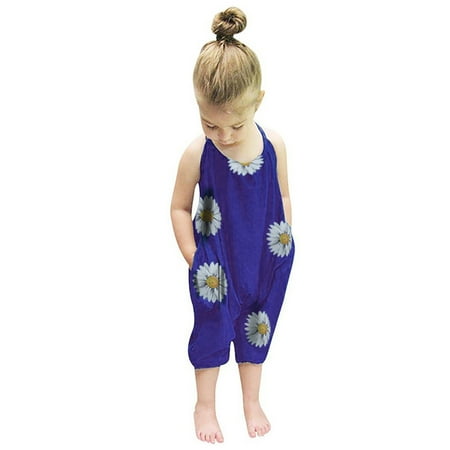 

RPVATI Baby Girls Children Rompers Summer Sunflower Jumpsuit Halter Sleeveless Cotton Romper 1-6T