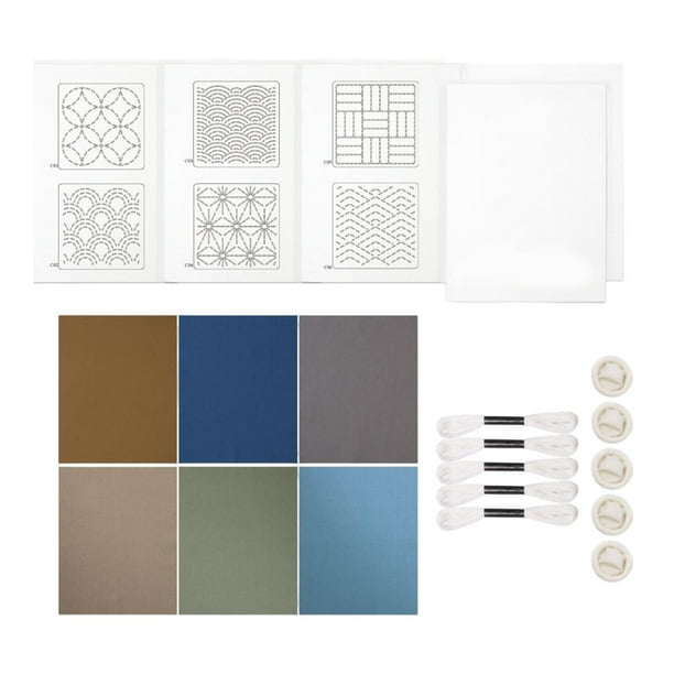 Kit de inicio de bordado, kit de plantillas de patrones Sashiko, hilos, kit de posavasos Sashiko Conjunto C
