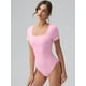 thumbnail image 4 of Body OQQ para mujer, manga corta, cuello cuadrado, fruncido, rosa, 4 of 6