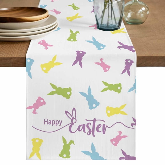 Table Runner 72 Inches Long for Kitchen Dining, Bunny Easter Dresser Scarf Farmhouse, Dining Table Decorations for Wedding/Parties, Spring Rabbits Modern Art 14 x 72 In
