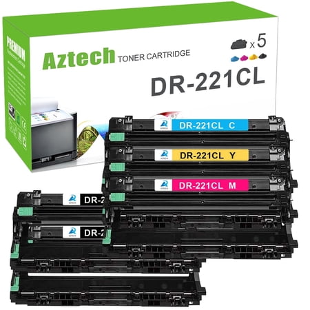 A Aztech 5-Pack Compatible Drum Unit for Brother DR-221 DR221 HL-3140CW MFC-9130CW HL-3170CDW MFC-9330CDW MFC-9340CDW (2*Black Cyan Magenta Yellow)