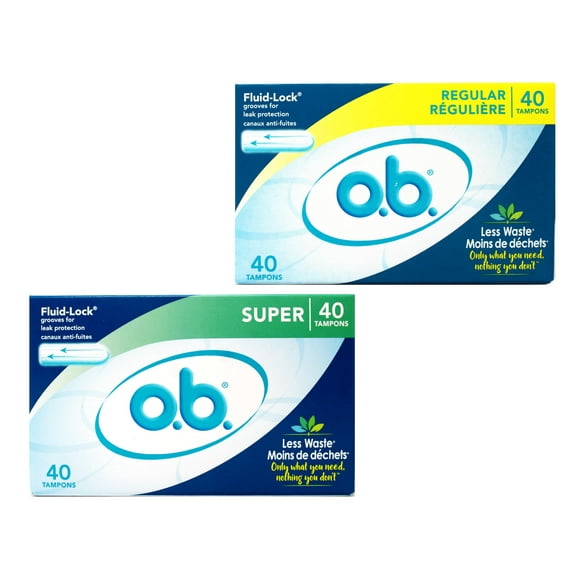 o.b. Tampons | Non-Applicator Tampon Bundle | Regular Tampons, 40ct and Super Tampon, 40ct