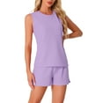 thumbnail image 4 of INSPIRE CHIC Women's Waffle Knit Outfits Sleeveless V Neck Pajamas Pjs Tank Top with Shorts Lounge Sets XL Purple, 4 of 6