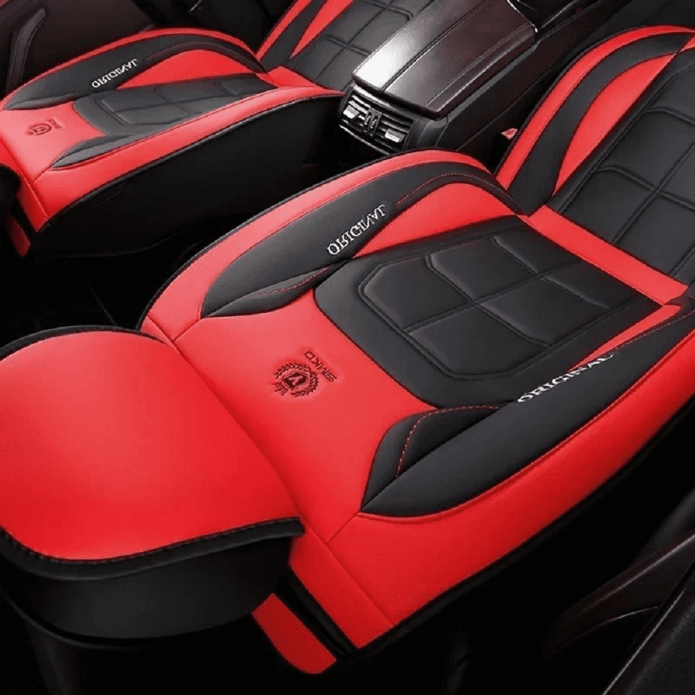 2 pack Car Seat Covers Set, Waterproof Faux Leather Seat Covers for Cars Universal Fit for SUV, Truck, Black Premium Car Seat Protector(Black-red)