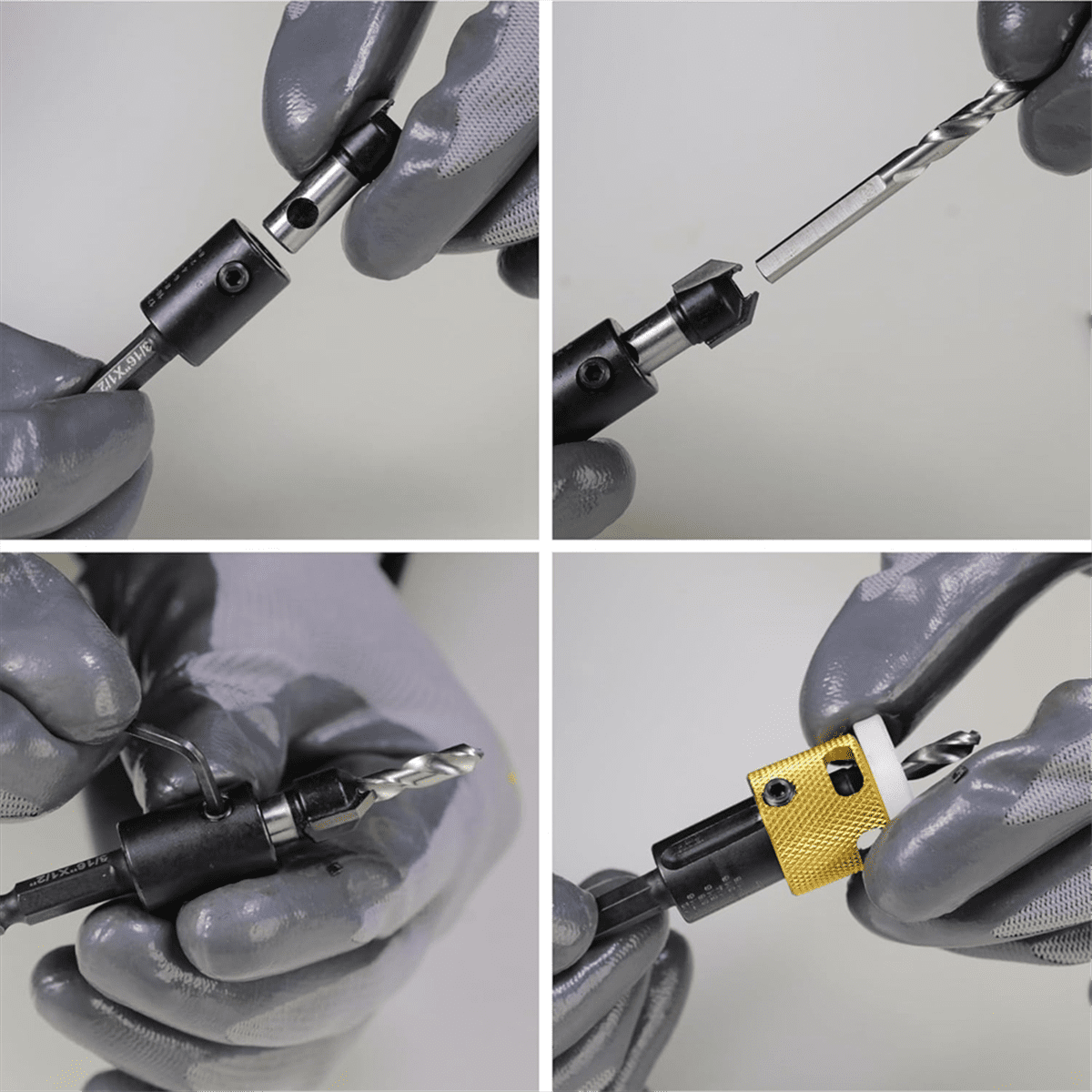 Tipped Countersink Drill Bits Set with Low Friction Depth Stop, 1/4in Quick Change Countersink Drill for Wood, Plastic