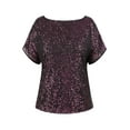 thumbnail image 5 of PrettyGuide Women's Sparkly Sequin Tops Short Sleeve Glitter Loose Party Shirt Blouse Boat Neck Dressy Top, 5 of 7